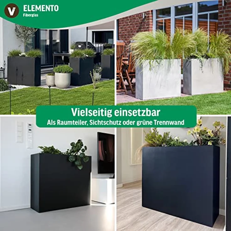 VIVANNO Pflanzkübel Fiberglas ELEMENTO Kasten - Grau Beton-Design, wetterfest, 88x30x75 cm – Bild 4