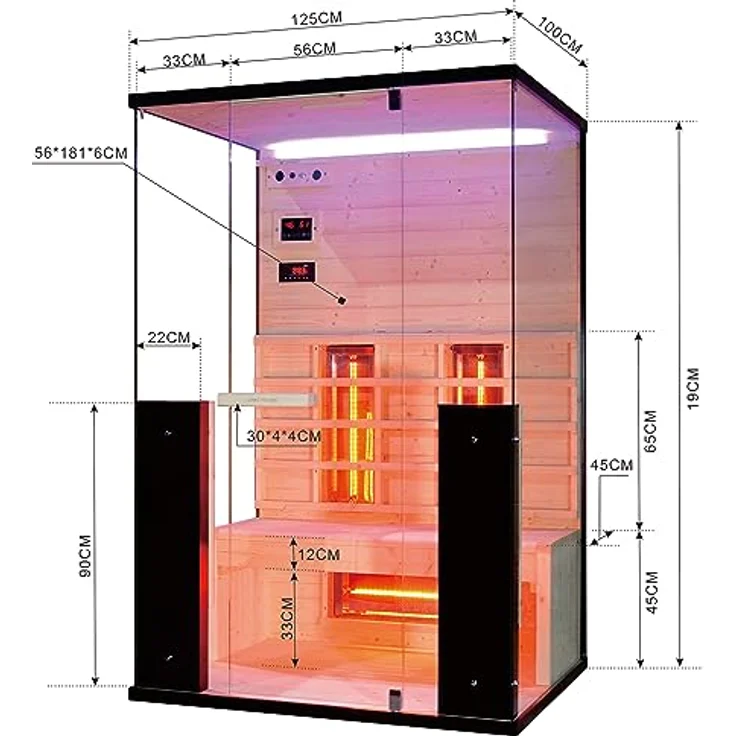 Infrarotkabine Infrarotsauna BILLUND für 2 Personen, Vollspektrumstrahler, LED Beleuchtung (7 Farben), MP3 Player inkl. Bluetooth, 2 Lautsprecher, Abmessung: 125x100x190 cm - Preisvergleich – Bild 4