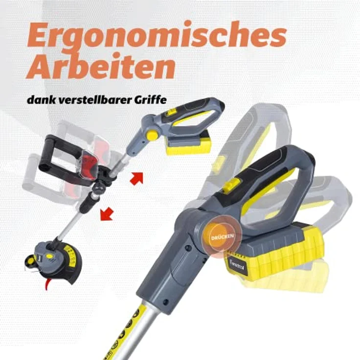 FANZTOOL Akku Rasentrimmer 20V, inkl. 2Ah Akku, Ladegerät, Gerade Messer für Glatt- und Feinschnitt Und gekrümmte Messer mit Zähnen für Grobschnitt – Bild 5
