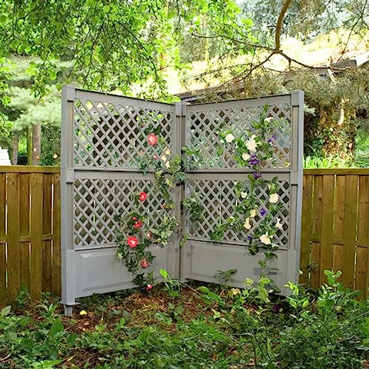 NYVI Spalier mit Erdspießen NYVIGreen 140x100 cm 2er Set - Rankgitter aus wetterfestem & recyceltem Kunststoff - Rankhilfe - Pflegeleicht, Steckmontage ohne Werkzeug, Farbe:Grau – Bild 5