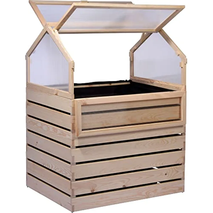 dobar® 58390FSCe XXL Frühbeet Hathi Masssivholz 500 L | Großer Pflanzkasten mit Gewächshaus | Abnehmbarer Frühbeetkasten | Anzuchthaus für Jungpflanzen | Riesen Hochbeet | 100 x 70 x 130 cm | Natur