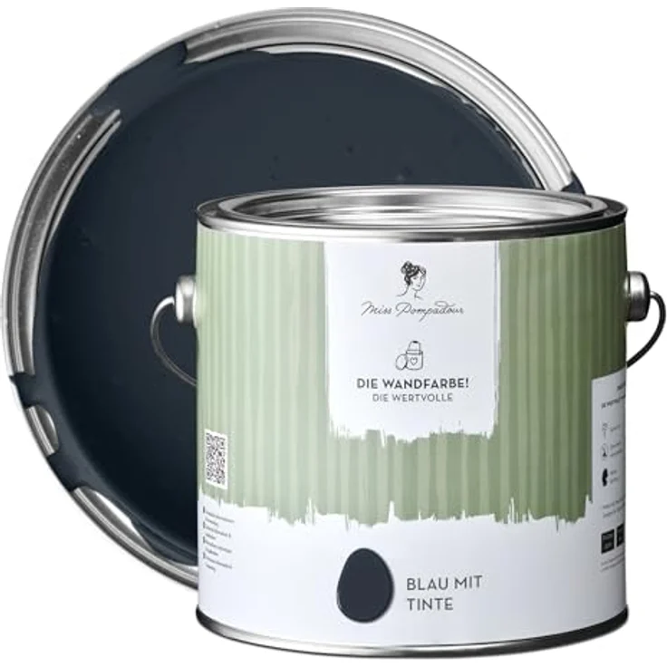 MissPompadour Wandfarbe Blau mit Tinte, matte Innenfarbe mit sehr hoher Deckkraft, 2,5 L, geruchsneutrale, spritzfreie, wasserbasierte Farbe – Bild 1