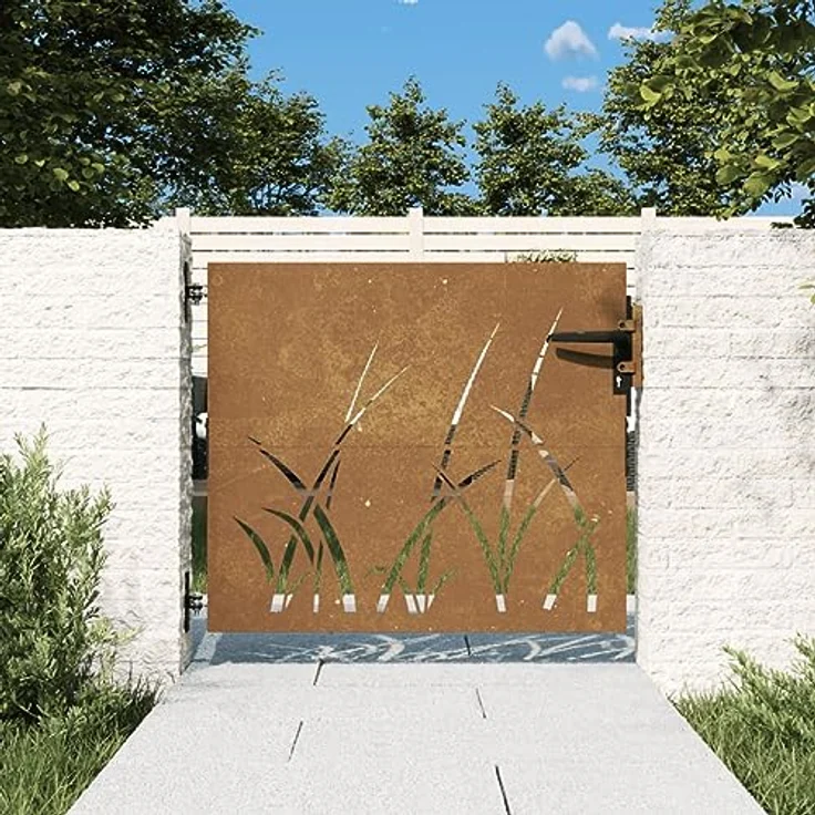 vidaXL Gartentor 85x100 cm Cortenstahl Gras-Design Abschließbar Zauntor in Rost-Optik – Bild 2