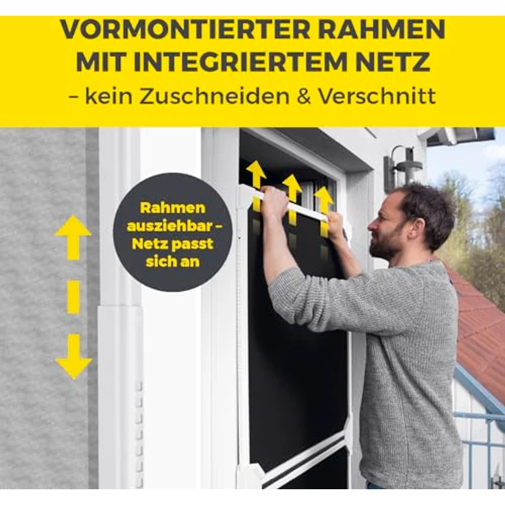 EASYmaxx Insect Protect Fliegengitter Balkontür, teleskopierbar mit integriertem Netz, ohne Zuschneiden und Bohren, max. ca. 122 x 285 cm – Bild 3