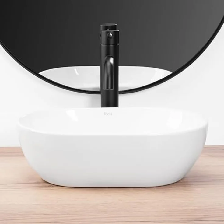 Rea AMELIA MINI Aufsatzwaschbecken, freistehend, Keramik Waschschale, 26 x 38 x 12 cm, Weiß – Bild 3