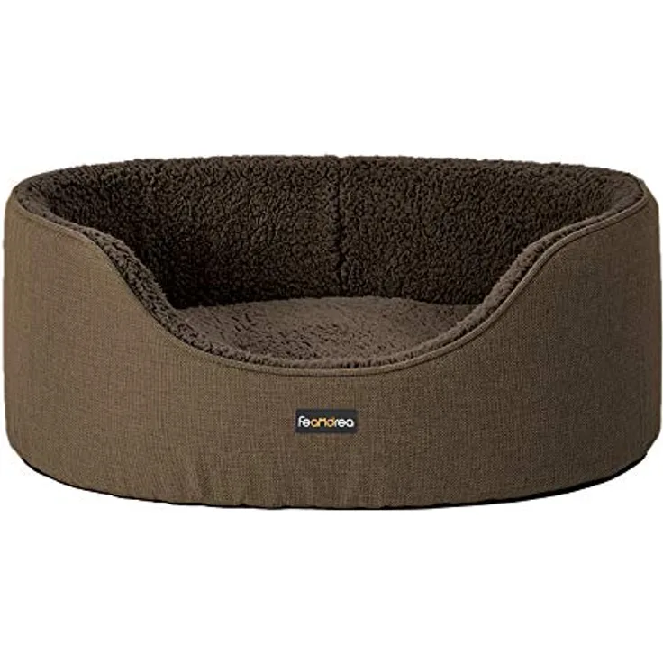 Feandrea Hundebett, Hundekorb, Wendekissen, 73 x 60 x 27 cm, braun - Rundum-Sicher-Wohlfühlgefühl, abnehmbares Wendekissen, maschinenwaschbare Kissenhülle, Anti-Rutsch-Noppen