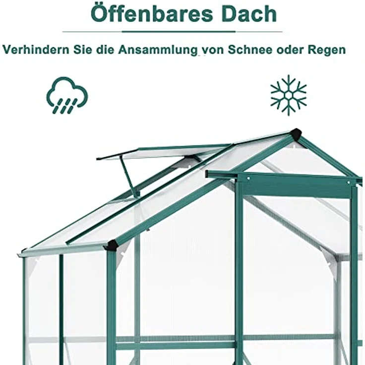 Thanaddo Gewächshaus Aluminium Gewächshaus, Treibhaus Gartenhaus, Pflanzenhaus 4,8m², Grün/Silber, mit großer Schiebetür und Dachfenstern – Bild 5
