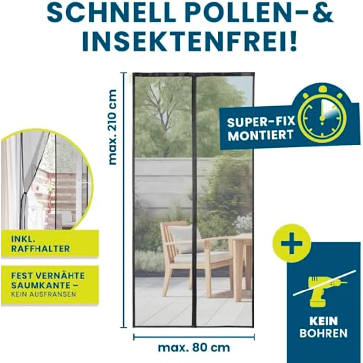 HOBERG Insekten- & Pollenschutzvorhang | Fliegengitter Tür mit XXL-Magnetbändern | Insektenschutz für Balkontür | Pollenschutzgitter – 80 x 210 cm – Bild 5