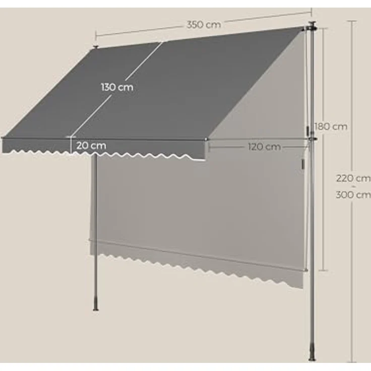 SONGMICS Klemmmarkise, höhenverstellbar, mit Handkurbel, Sonnenschutz, 350 x 120 cm, anthrazit – Bild 5
