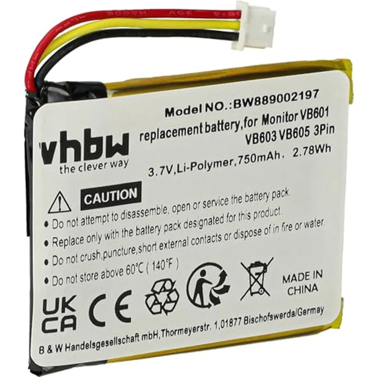 Vhbw Akku für TakTark Babyphone Babytalker, 750 mAh, 3,7 V Li-Polymer mit Kurzschluss- und Überhitzungsschutz – Bild 3