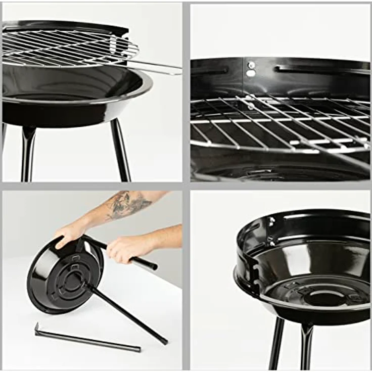 Landmann Holzkohle-Rundgrill | Mobiler Holzkohlegrill | Ideal für 2 bis 3 Personen geeignet | Ø 27 cm | Windschutz | 3 stabile Beine | Schwarz – Bild 4