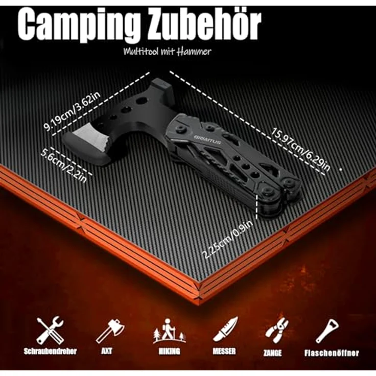 GIRIAITUS 16-in-1 Multitool Camping Zubehör, Edelstahl mit Axt, Hammer, Zange, Säge, Schraubendreher und Flaschenöffner, ideal für Outdoor und Survival – Bild 3