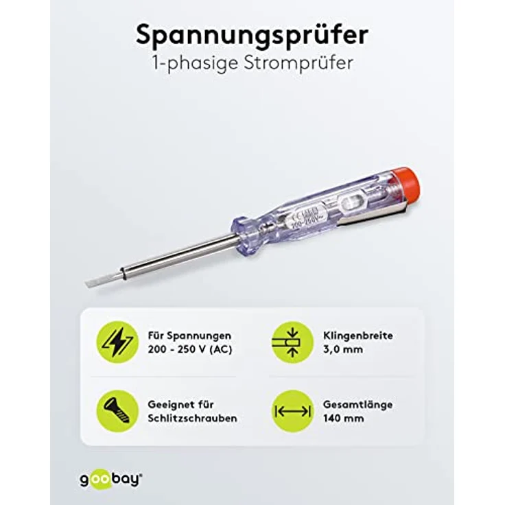 Fixpoint 77000 Spannungsprüfer, 1-phasiger Schraubendreher für 200V bis 250V, isolierter Schaft, 60mm Klingenbreite mit Taschenclip – Bild 2