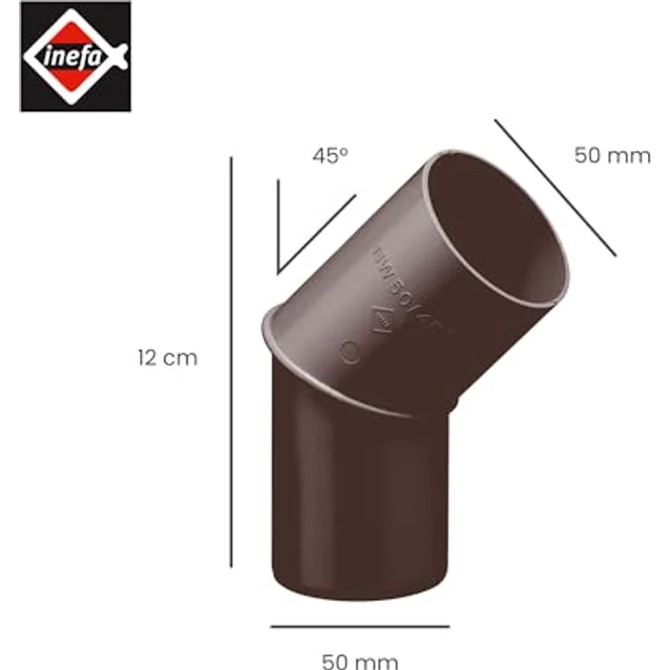 INEFA Fallrohrbogen 45 Grad PVC DN 50, Dunkelbraun, witterungsbeständig und UV-beständig für sichere Dachentwässerung – Bild 7