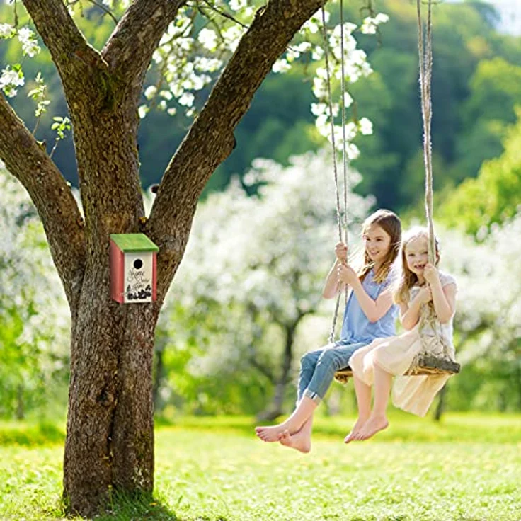 Relaxdays Nistkasten, Kleinvögel, Aufschrift Home sweet Home, Holz, hängend, Deko, HBT: 21,5 x 12 x 15,2 cm, rotgrün – Bild 3