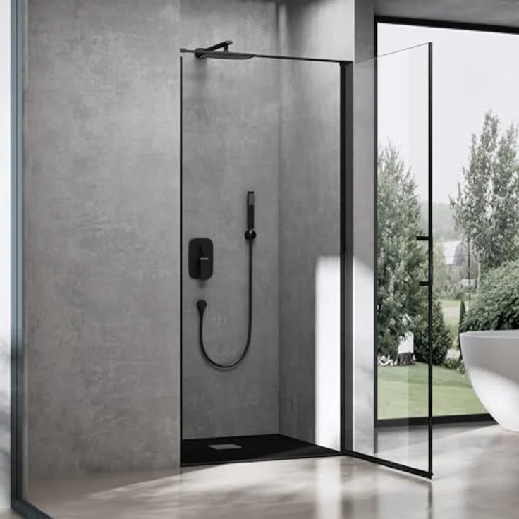 doporro Nischentür Duschtür 100x195cm, Duschkabine aus 8mm ESG-Sicherheitsglas mit NANO-Beschichtung und Edelstahl-Türgriffen – Bild 2