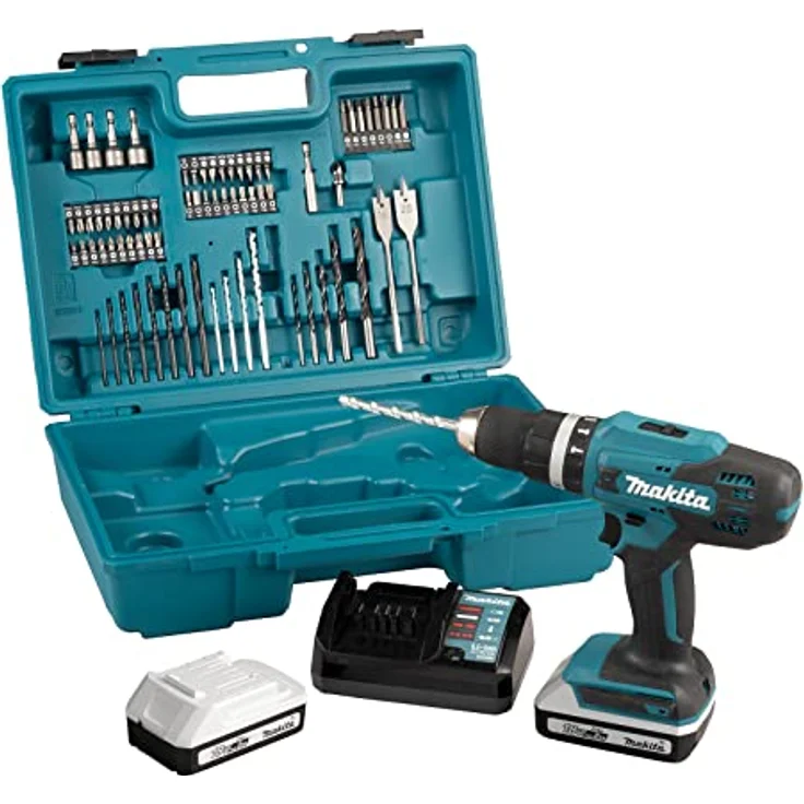 Makita HP488DAEX1, 18V 42 Nm Schlagbohrmaschine mit 2 Batterien (BL1820G) und Ladegerät, 74-teiliges Zubehörset – Bild 2