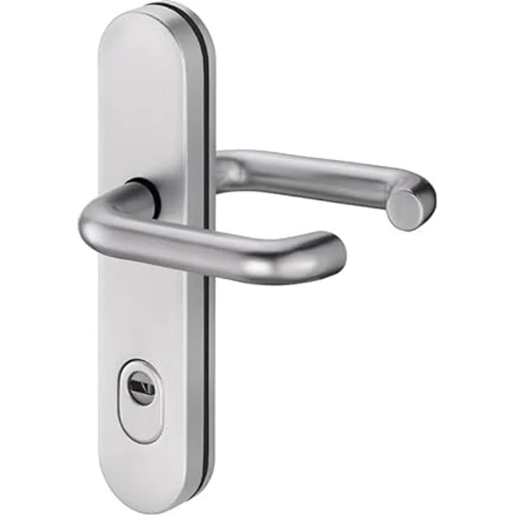 EDI Türgriff + Türgarnitur Logo 8755/9203, Aluminium F1 mit anbohrgeschütztem Aussenschild, 92 mm Distanz, für Türstärken 65-75 mm, grau – Bild 2