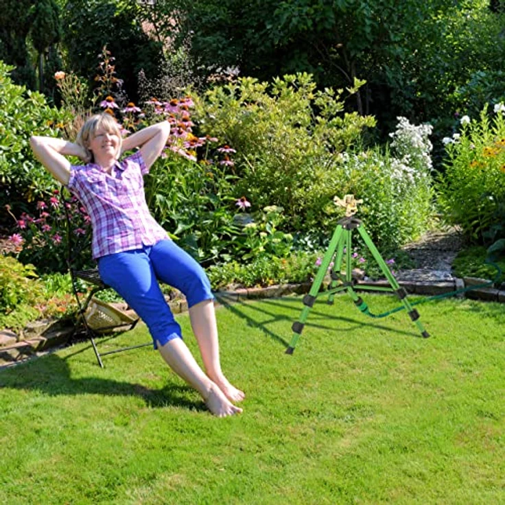 Relaxdays Sprinkler mit Teleskop-Stativ, Sprühradius bis 9 m, Sektorenregner Metall, 360°, Impulsregner, grün/schwarz – Bild 3