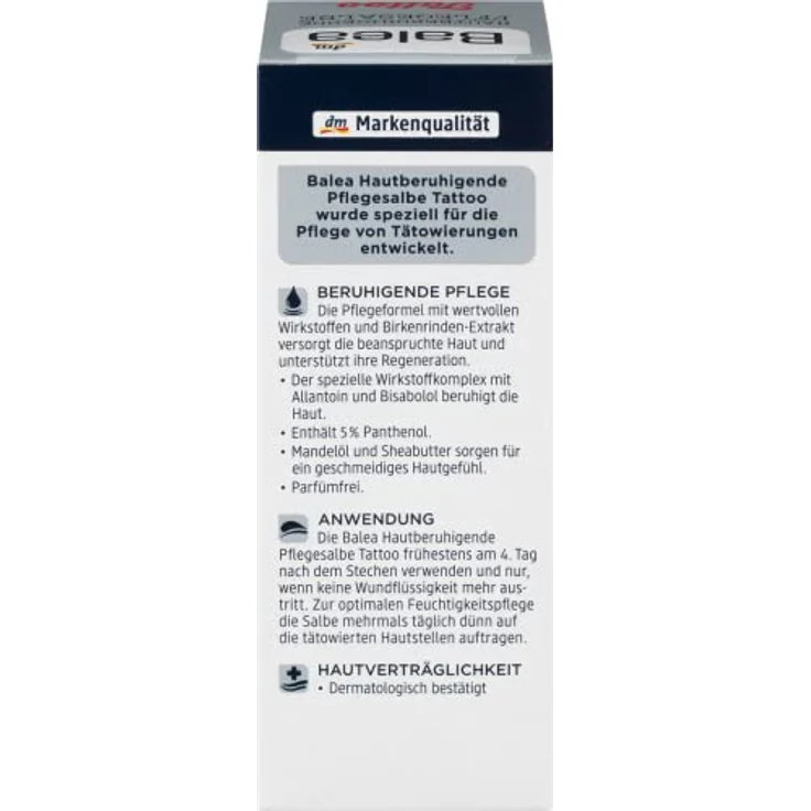 Balea Tattoopflege Hautberuhigende Pflegesalbe, 50 ml mit 5% Panthenol, vegan, parfümfrei, dermatologisch getestet – Bild 4