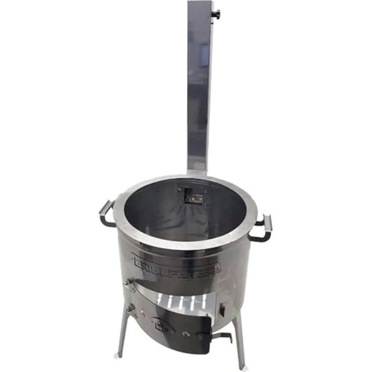 Grillpeter Utschak Edelstahl 2mm, Holzkohlegrill mit Rauchrohr Timur und Gusseisen Kazan 16L – Bild 9