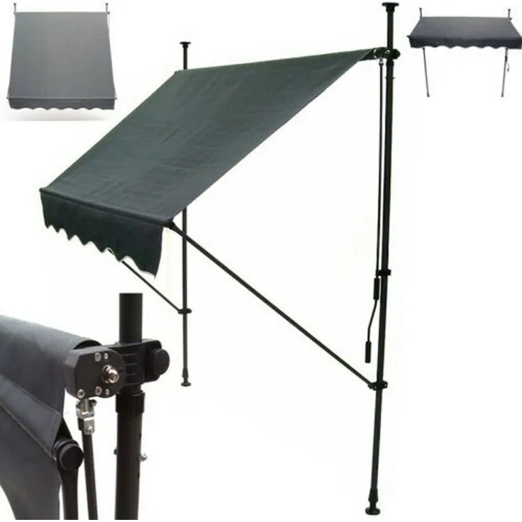 Apex Klemmmarkise 350cm Balkonmarkise Sonnenschutz, Teleskopstangen, Klemmbefestigung, beige