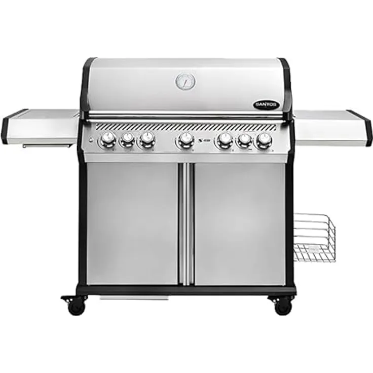 SANTOS S-518 Pro Edelstahl Gasgrill mit 5 Hauptbrennern, Backburner, 800°C Steakzone und beleuchteten Drehreglern