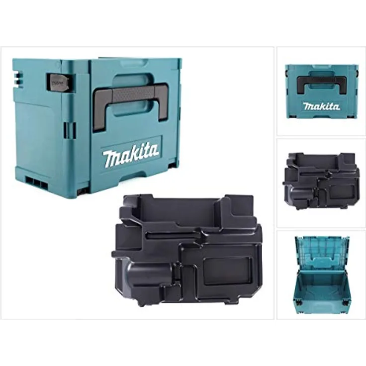 Makita MAKPAC 3 Systemkoffer mit Einlage für Makita BPJ / DPJ 180 / PJ 7000, Stapelbar und transportabel, Kunststoff, 395 x 295 x 215 mm