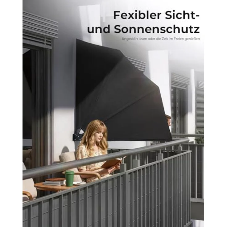 paramondo SkyLine Privacy Balkonfächer 140 x 140 cm, anthrazit – Sicht- und Sonnenschutz, faltbar, wetterfest, UV-beständig, Windschutz – Bild 2