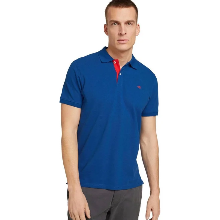 TOM TAILOR Poloshirt mit Knopfleiste und Logo, Baumwolle in Single Jerseystoff, dehnbar, blau