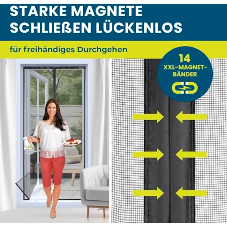 HOBERG Insekten- & Pollenschutzvorhang | Fliegengitter Tür mit XXL-Magnetbändern | Insektenschutz für Balkontür | Pollenschutzgitter – 80 x 210 cm – Bild 3