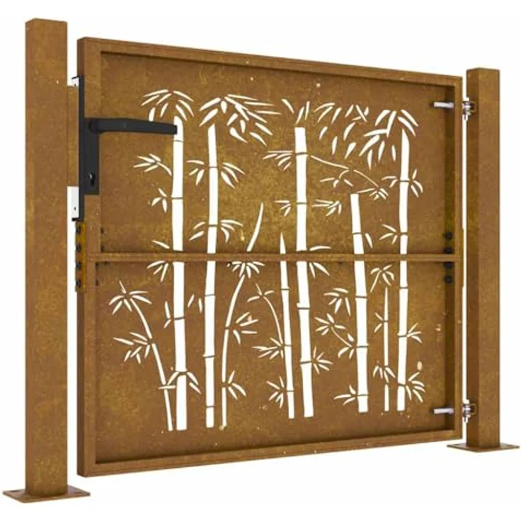 vidaXL Gartentor 105x105 cm Cortenstahl Bambus-Design Rostig Abschließbar Zauntor – Bild 9