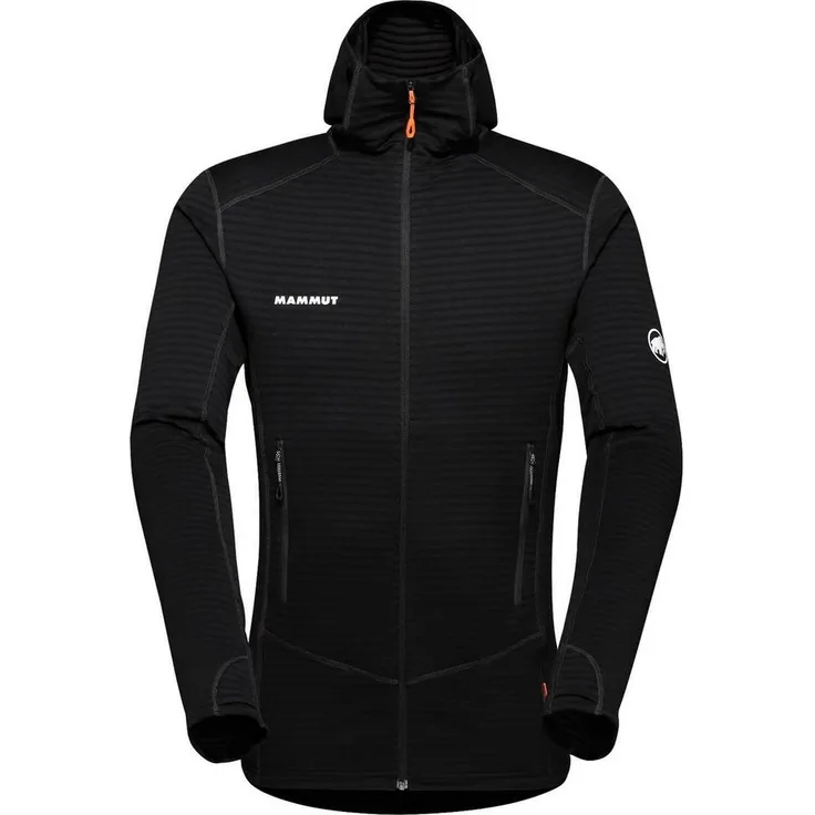 Mammut Fleecejacke Taiss Light mit Kapuze, Herren, 4-Wege-Stretchfleece, Nylonanteil, atmungsaktiv, schnell trocknend, Schwarz