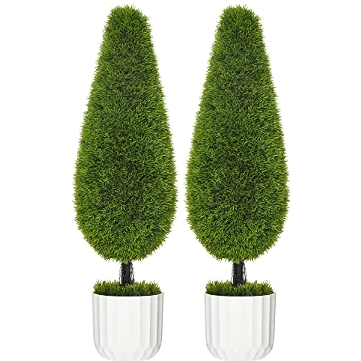 HOMCOM Kunstpflanze Zypresse 2er-Set, 90 cm Künstliche Pflanze, Kunstbaum im Topf, Zimmerpflanze mit Kunstmoos für Indoor, Outdoor, Grün