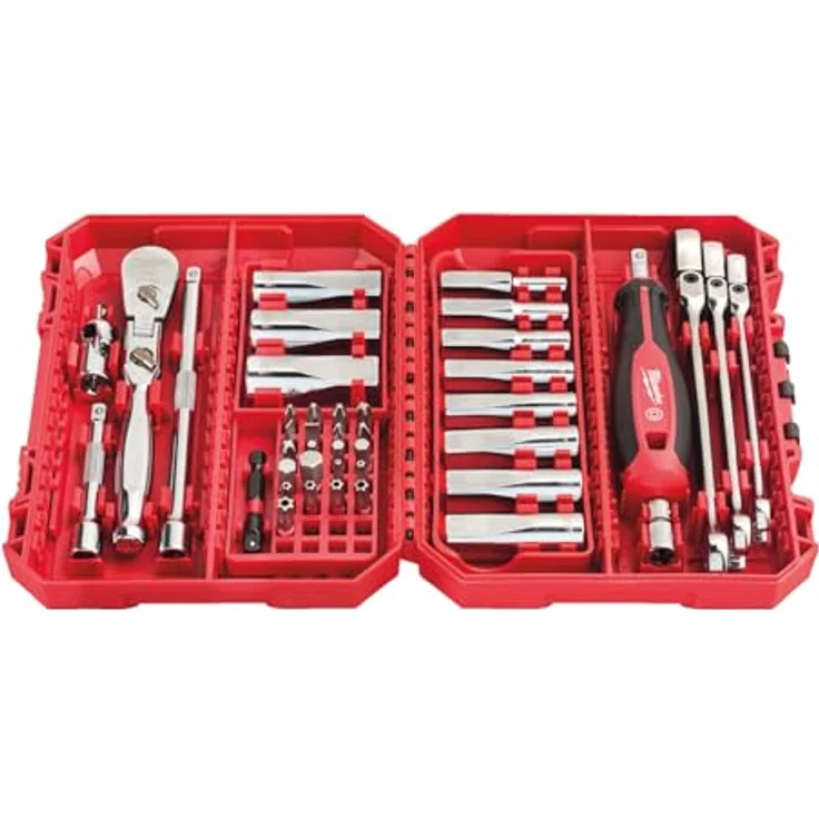 Milwaukee 4932498382, 42-teiliges Premium Ratschen-, Schraubenschlüssel und tiefer Stecknuss-Set mit 90 und 144 Zähnen, stoßfesten Schraubendreher-Bits, 6,35 mm Antrieb – Bild 2