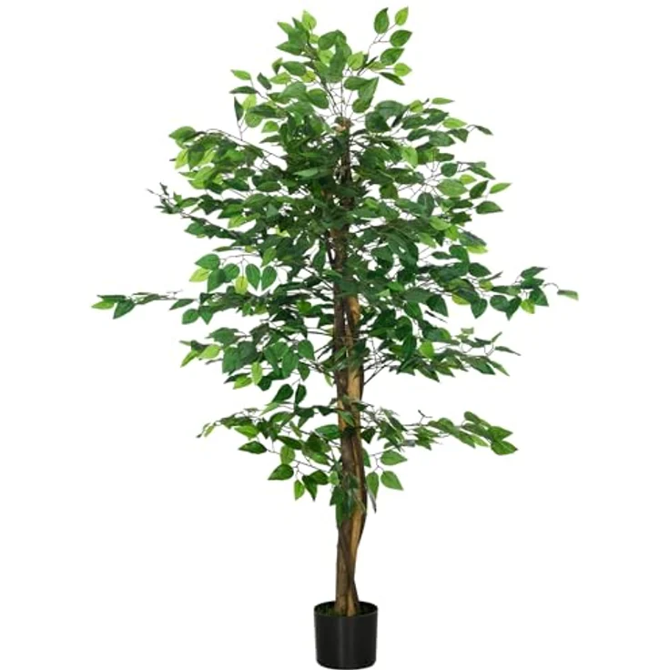 HOMCOM Künstliche Pflanze Ficus, 150 cm Kunstpflanze mit Übertopf und Kunstmoos, pflegeleicht für Innen- und Außenbereich, Grün – Bild 1