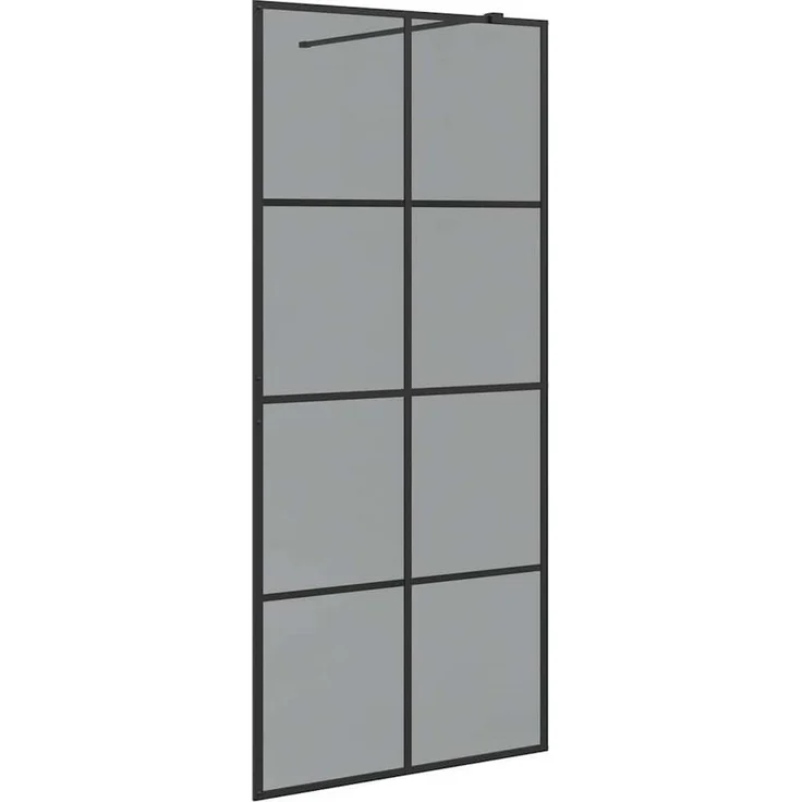 vidaXL Duschwand Walk-in Duschwand Schwarz 90 x 195 cm, gehärtetes Glas mit verstellbarem Aluminiumrahmen und stabilisierender Stütze