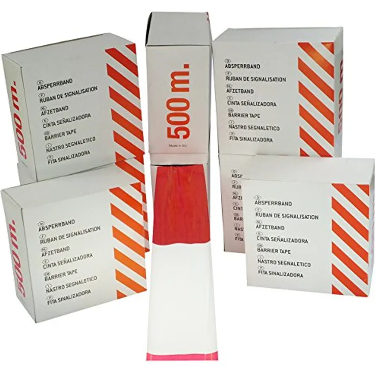 Folien-Absperrband 500m x 80mm rot-weiß geblockt, Abrollbox