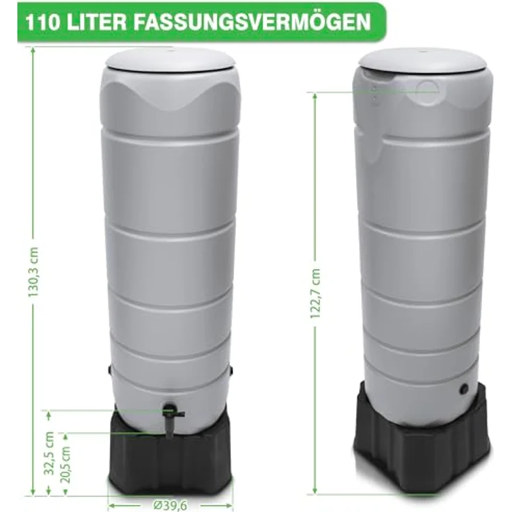 YourCasa Regentonne [CircleTower] 110L Gartenwassertank Grau mit Standfuss, Deckel & Wasserhahn - Frostsicher aus Kunststoff – Bild 3