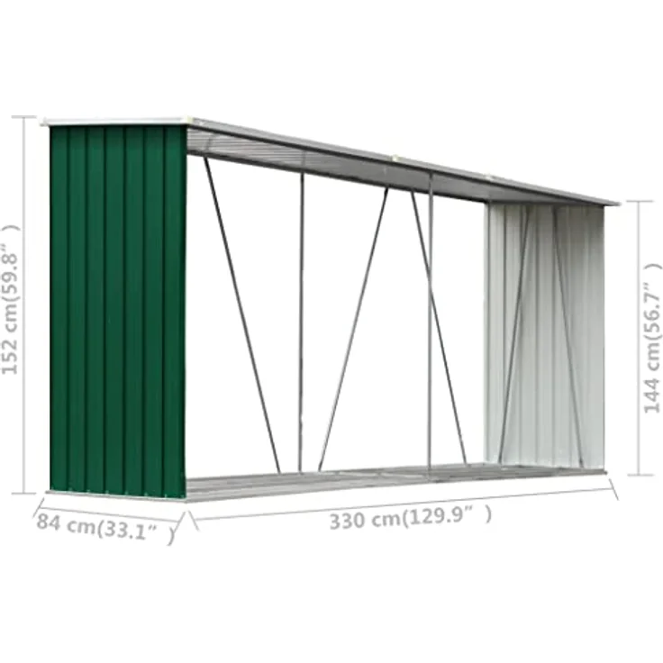 vidaXL Brennholzlager Kaminholzunterstand Brennholzregal Brennholzunterstand Kaminholzständer Holzlager Verzinkter Stahl 330x84x152cm Grün – Bild 4