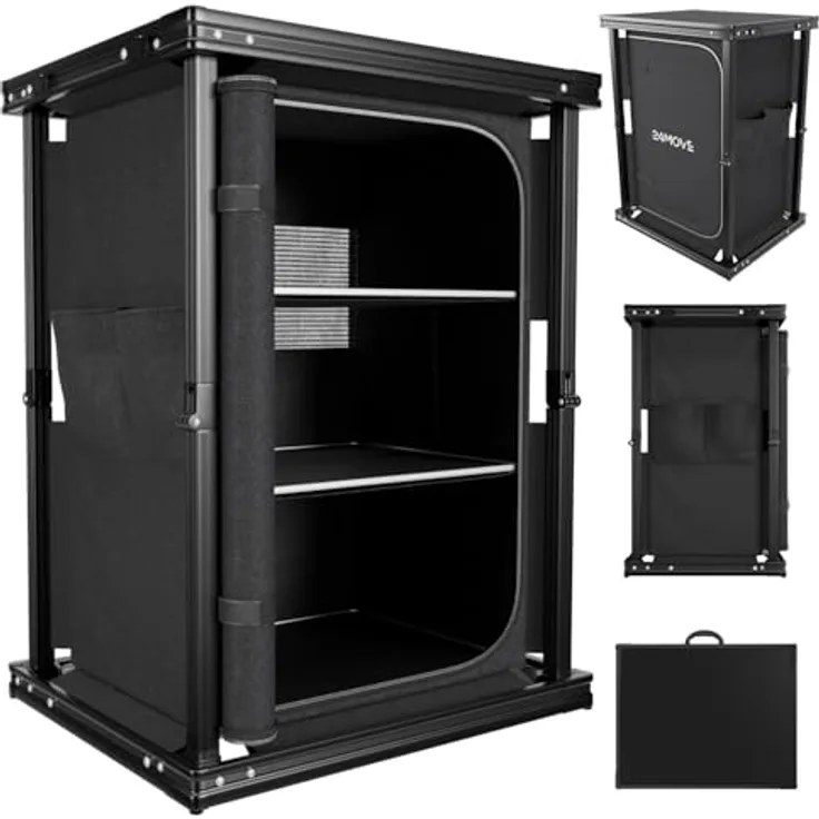 24MOVE Campingküche Bergamo, faltbare Aluminium Reiseküche mit 60 x 50 x 80 cm Arbeitsplatte, großzügigen Staufächern und platzsparendem Faltmaß 62 x 9 x 52 cm