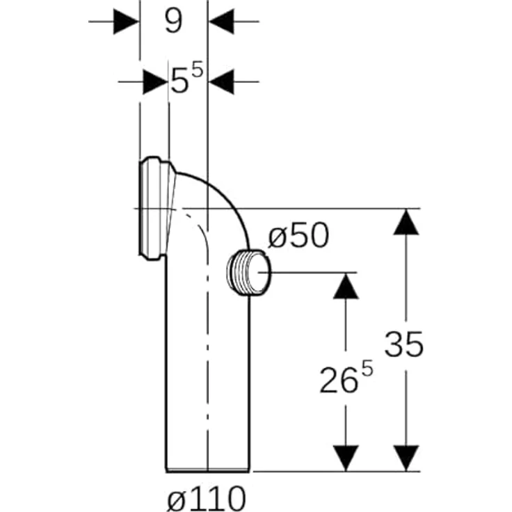 Geberit WC-Ablaufbogen 90 Grad PP rechts mit eingeschweisstem Gewindestutzen, inklusive Sicherheitsmerkmale und kompaktem Design, Modell 152615111 – Bild 3