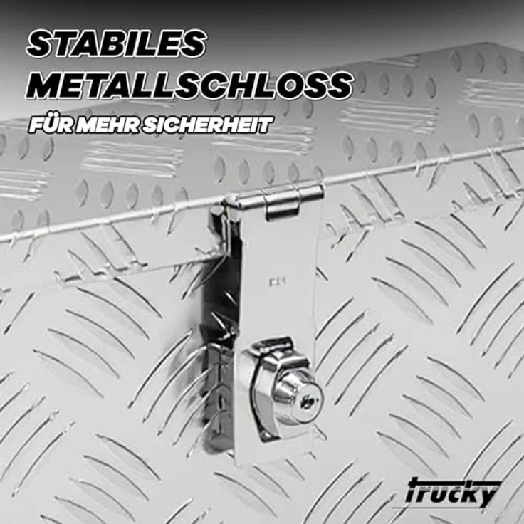 Trucky Truckbox D015, Aluminium, abschließbar, 50x14x20cm, robustes Riffelblech, inkl. Montagesatz für Werkstatt, Auto, Hobby – Bild 3