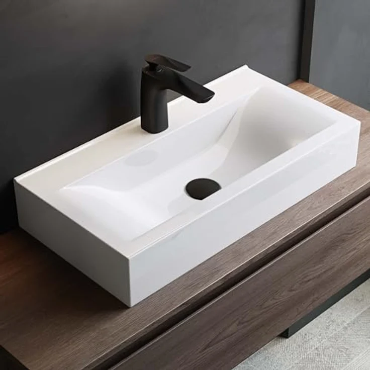 Mai & Mai Hängewaschbecken Brüssel118g mit Nano-Beschichtung/Lotus-Effekt, BTH: 60x31x10 cm, in weiß, aus Keramik, rechteckig – Bild 1