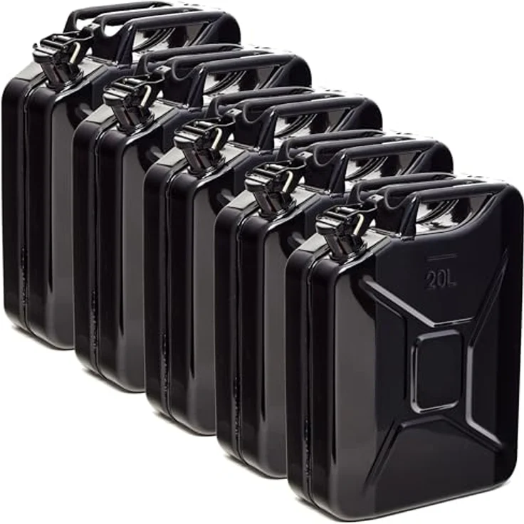 BW® Benzinkanister Metall 5x 20 Liter, TÜV-geprüfter Kraftstoffkanister Schwarz RAL 9005, 0,9mm Stahl, geeignet für Benzin, Diesel, E10 und 2-Takt, Made in Europe – Bild 1