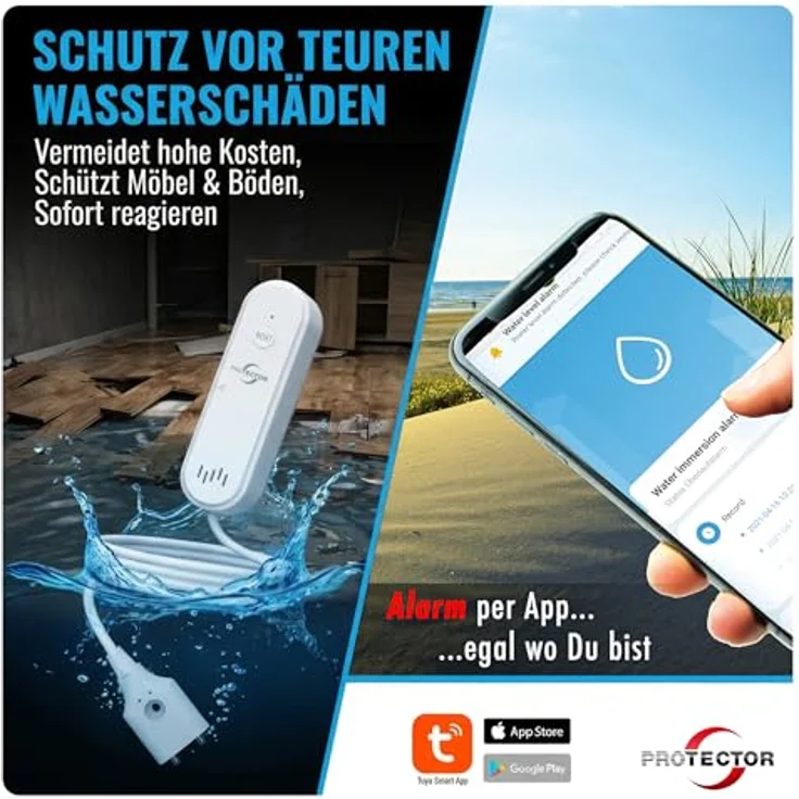 Protector WA-2 Wassermelder mit WLAN-Alarmweiterleitung und App-Steuerung, kompakt – Bild 2