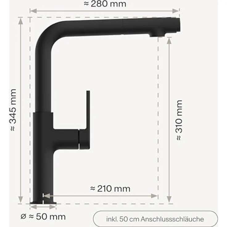 Naber Küchenarmatur Wasserwerk Stringere, Hochdruck, mit herausziehbarem Auslauf und 2 Strahlarten, schwarz matt – Bild 2