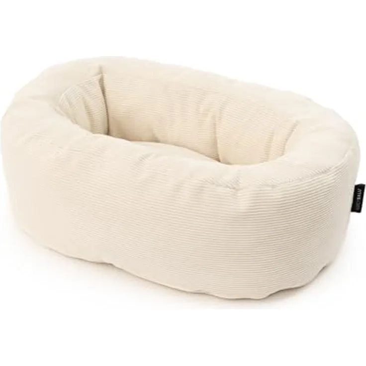 LucyBalu® Dinghy Katzenbett waschbar für kleine & große Katzen | Abnehmbare Bezüge | Polstermöbelqualität | Schlauchboot-Style | Hochwertiger Cord Stoff | Ton-in-Ton Optik | Weiß