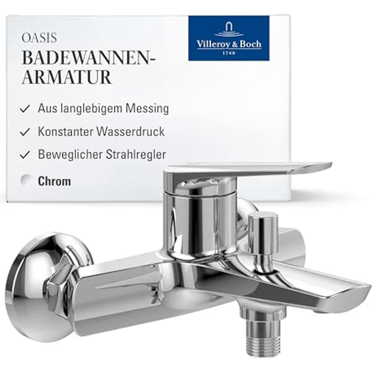 Villeroy & Boch Oasis Wannenarmatur, Aufputz Wasserhahn mit Rückflussschutz, Umstellfunktion und SmartPressure-Technologie – Bild 1
