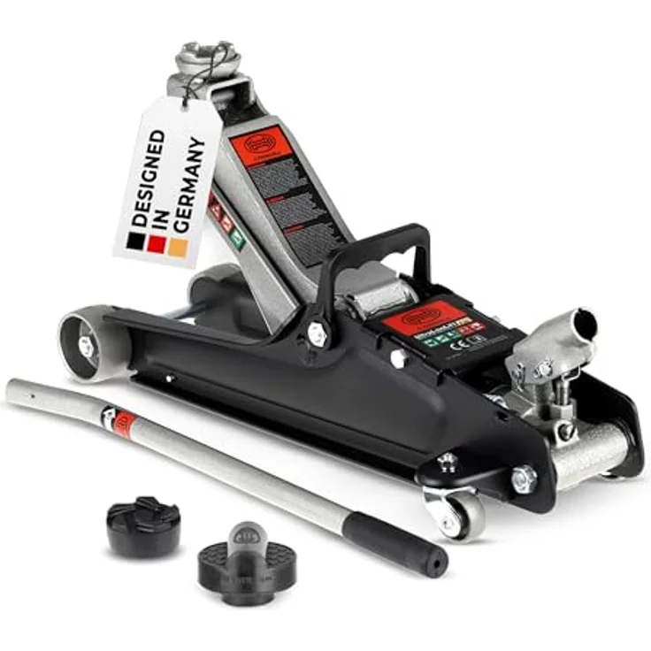 HEYNER® UltraLowLift PRO Hydraulik-Rangierwagenheber Set 2,25 t, mit Audi-Gummiauflage und Schwenkrädern, Standhöhe 85 mm, Hub 85–380 mm, aus Stahl – Bild 1